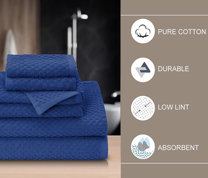COTTON CRAFT Euro Spa Waffle Weave 6 Piece Towel Set - 100% Cotton - Blue | 2 Oversized Luxurious Large Bath Towels, 2 Hand Towels, 2 Washcloths - Soft Plush Super Absorbent Low Lint Quick Dry