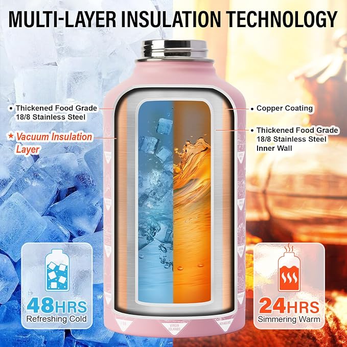 DYSANKY National Parks Water Bottle – 64 oz Insulated Stainless Steel Bottle with 63 Hand-Drawn Park Stickers, Carrier Bag, Strap & Gift Box – BPA-Free – Ideal for Hiking, Camping & Travel