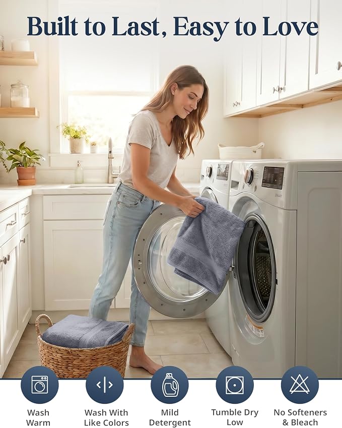 LANE LINEN Towel Set for Bathroom Soft Absorbent Quick Dry - Cool Grey | Set Of Towels - Dobby Border Accent, OEKO-TEX Certified, Ring-Spun Durability, Ring-Spun Cotton, Terry Weave Comfort