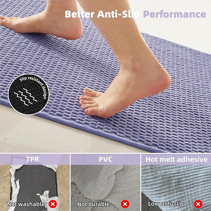 TYUU Bathroom Rugs Non Slip Washable, Super Absorbent Thin Bath Mat Quick Dry Low Pile Bathroom Rug, Lavender 24"x36"