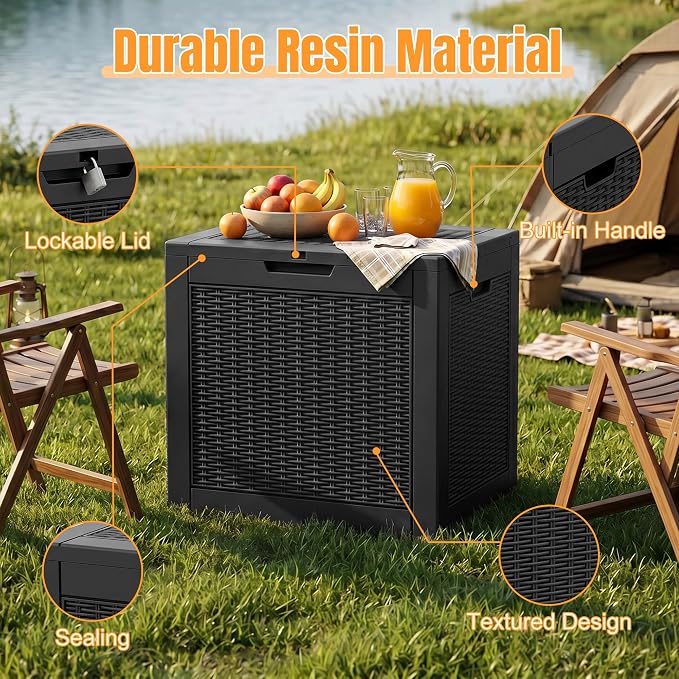 Outdoor Storage Box,38 Gallon Waterproof Resin Patio Deck Box | UV Resistant Lockable Package Delivery Bin, Toy Cabinet, Shoe & Garden Tools Storage, Ottoman, Indoor/Outdoor