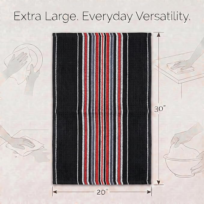 Urban Villa Kitchen Towels Cotton Dish Towels 20”x30” (Set of 6) Black