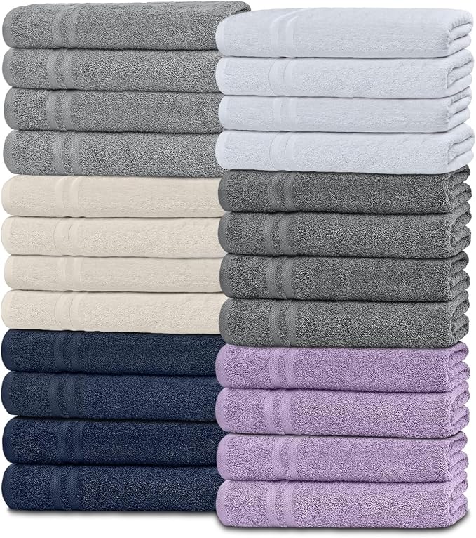 White Classic Wealuxe Multi Washcloths 24 Pack - 600 GSM 100% Ring-Spun Cotton Wash Cloths for Showering, Highly Absorbent and Soft | 12x12 Inches
