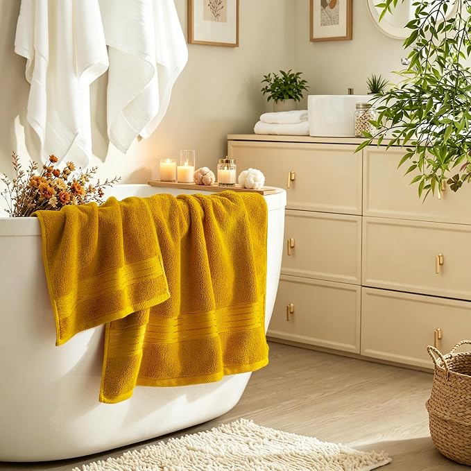 COZYART Luxury Bath Towel Set 6 Pcs, Gold 100% Turkish Cotton 650 GSM | OEKO-Tex 100 Certified Zero Twist Ring Spun, Soft Absorbent Quick Dry, Plush Fluffy, Breathable Hotel Quality for Daily Use