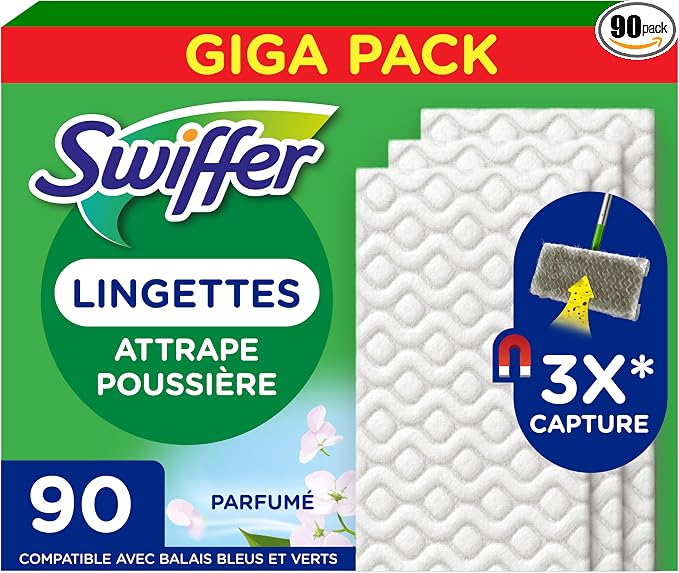 Swiffer Dust-Catcher Mop Refills Dry Wipes 90 Units, Long-Lasting Febreze Scent, Catches 3 Times More Dust and Animal Hair, Broom Sold Separately
