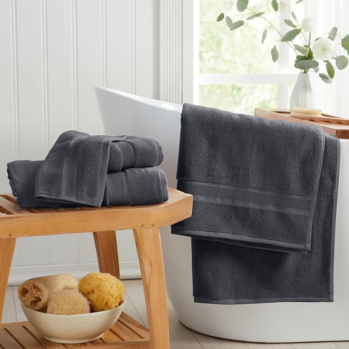 Springtree Home Luxury Bamboo Rayon Hand Towel Set | 6-Pack | Iron Grey | 35% Bamboo Rayon - 65% Zero Twist Cotton | Absorbent Quick-Dry Towels for Bathroom | Ultra Soft | OEKO-TEX Standard 100