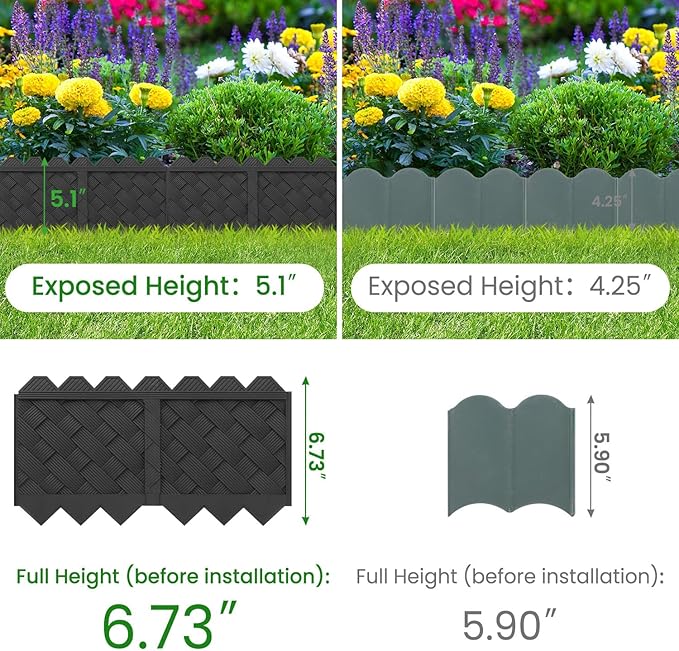 30 Pack Flower Bed Edging Borders, Landscape Edging with Stakes, 5" X 30ft | 3D Weaving Black Plastic Edging for Landscape Flower Beds, Lawns, Walkways, Durable Weatherproof Edger Divider, Simple DIY