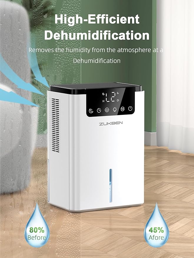 Dehumidifier,75 OZ Water Tank (500 sq.ft) Dehumidifiers for Home,Quiet Dehumidifier for Bathroom Bedroom Basement RV with 12H Timer,Auto Shut Off,7 Colors LED Light,Sleep Modes(2200ML)