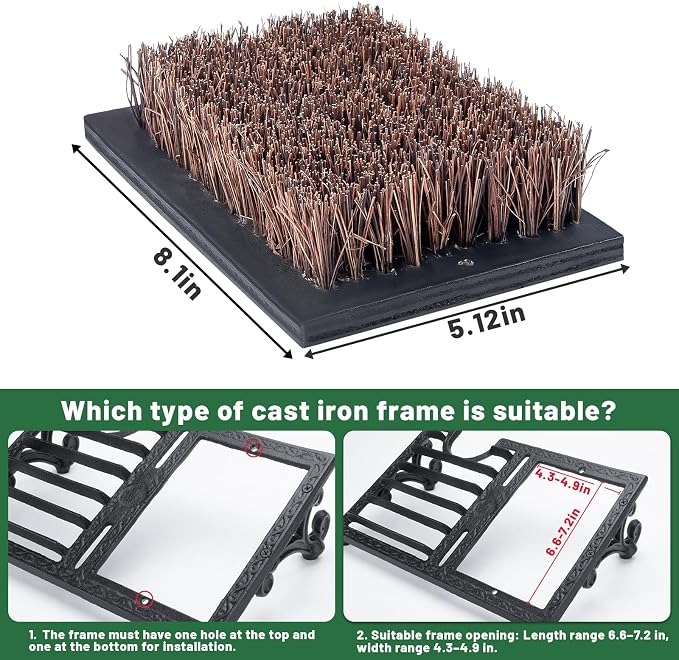 Heavy Duty Boot Scraper Brush Outdoor, Cast Iron Shoe Scrapers with Brushes, Boot Scrubber and Boot Cleaner Brush for Entryway, Garden, Farm (Replacement Bristle Brush)