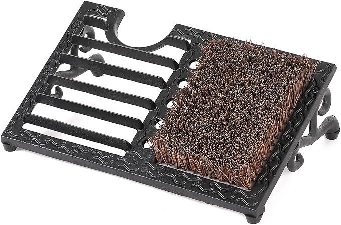 Cast Iron Boot Brush Scraper Outdoor, Black Heavy Duty Boot Scrubber Brush with Angled Design, Outdoor Shoe Scrapers with Brushes, All Weather Boot Scraper for Home Porch Entryway Garden Farmhouse