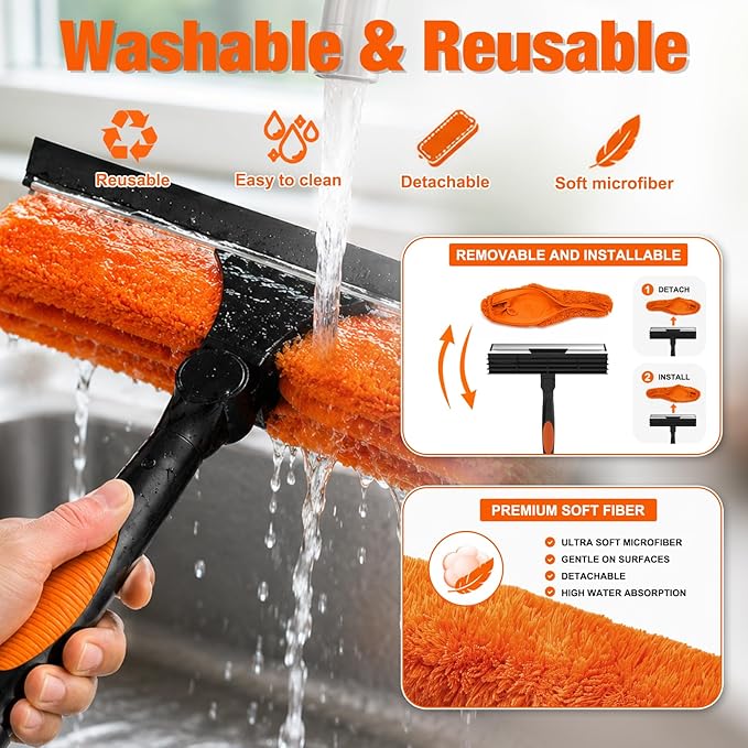 LAANPOLE 26FT Window Squeegee with Extension Pole, 2-in-1 Squeegee for Window Cleaning, Professional Cleaning Kit for Home with 20FT Telescoping Pole for Outdoor Indoor Use