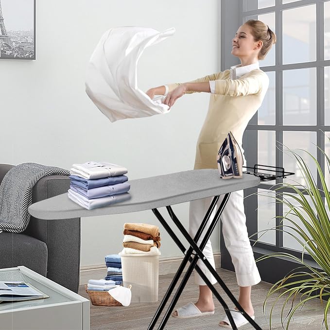 Ironing Board, 43x14 Inch Iron Board with Steam Rest, Heavy Duty Metal Frame Legs Ironing Table with Heat Resistant Cover Mat, Foldable Full Size Hanger Ironing Stand (Grey, 52" L x 14" W x 34.6" H)