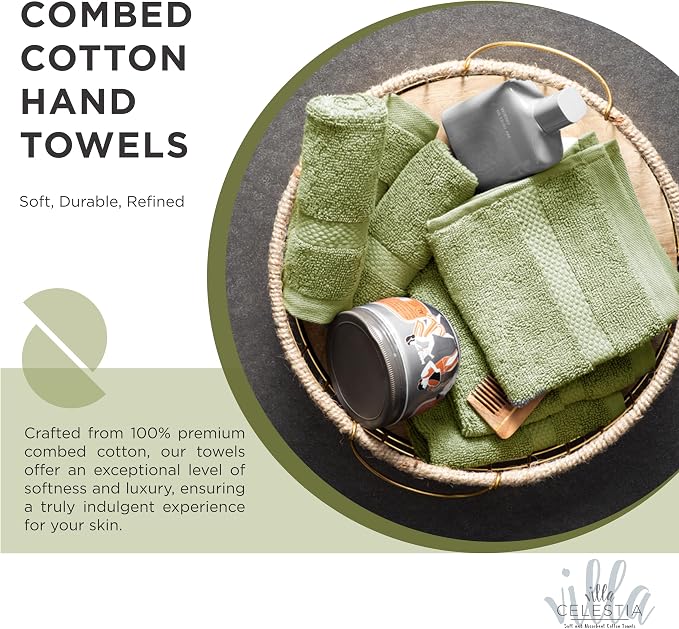 Villa Celestia Cotton Washcloths Set of 12, 12x12 Inch, 100% Ring-Spun Combed Cotton, Soft Absorbent Quick-Dry Wash Cloths for Face and Body, Oeko-TEX Certified, Hotel & Spa Quality, Sage