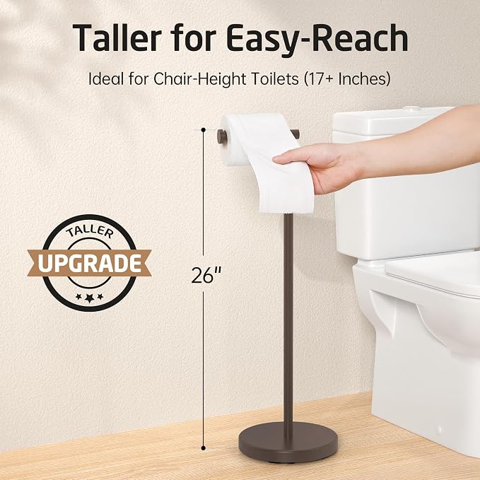 KES Bronze Toilet Paper Holder Stand 26" H, Toilet Roll Holder Free Standing with Heavy Weighted Base, 18/8 Stainless Steel, BPH283S66-BB