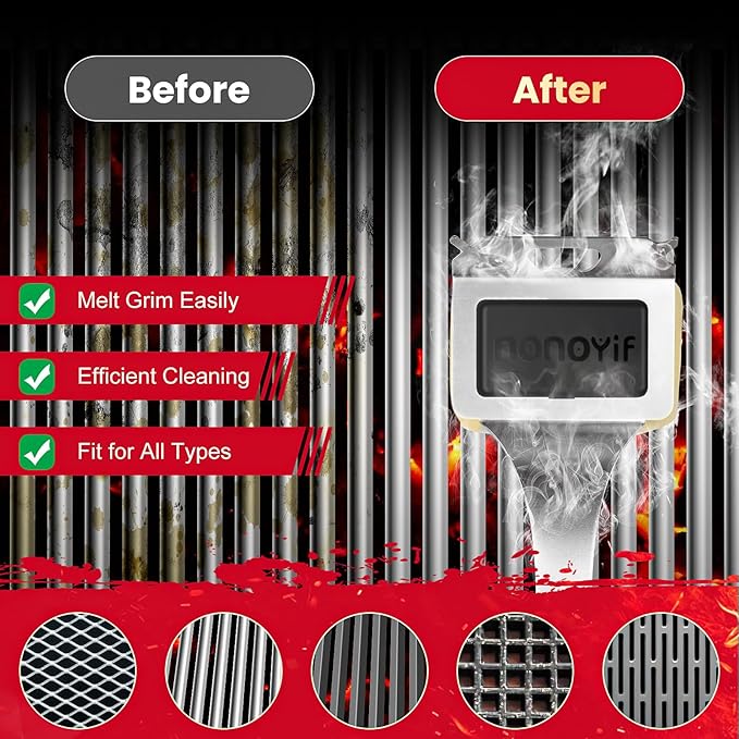 Grill Brush Bristle Free with 5 Replaceable Pads, BBQ Grill Brush Replaceable Cleaning Head, Grill-Cleaner Brush for Cast Iron/Stainless Steel Grates, Gift for Men Dad-Black