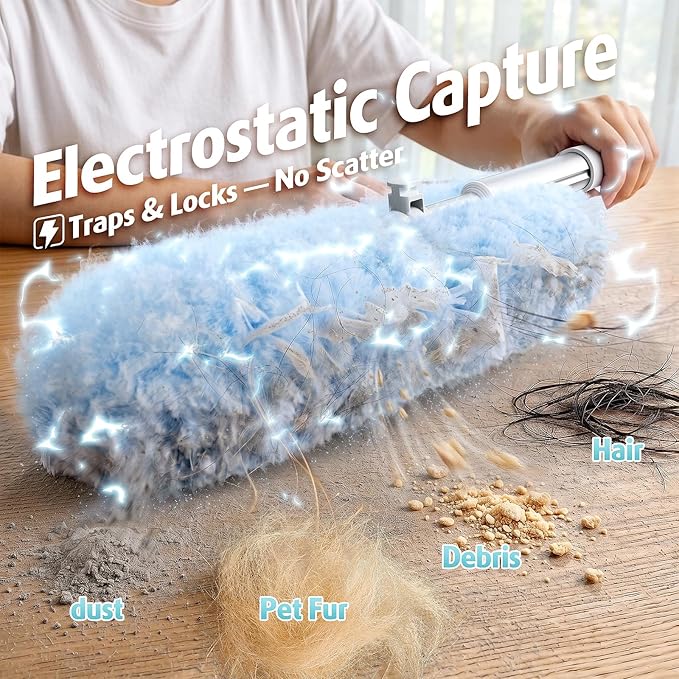 6ft Extendable Duster Handle with 40 Refills, Compatible with Swiffer Duster, Disposable Microfiber Dusting Pads for Home Cleaning, Ceiling, Fan, Window, Hard-to-Reach Areas