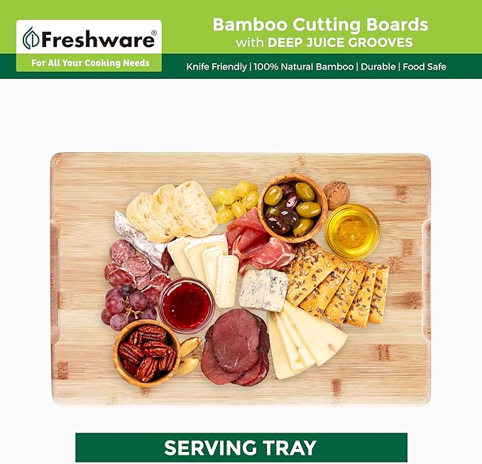 Freshware 24 Inch 3XL Bamboo Cutting Boards for Kitchen, Stove Top Butcher Block, Extra Large Wooden Carving Board for Meat, Veggies, Charcuterie Board with Deep Juice Grooves (3XL, 24x18")
