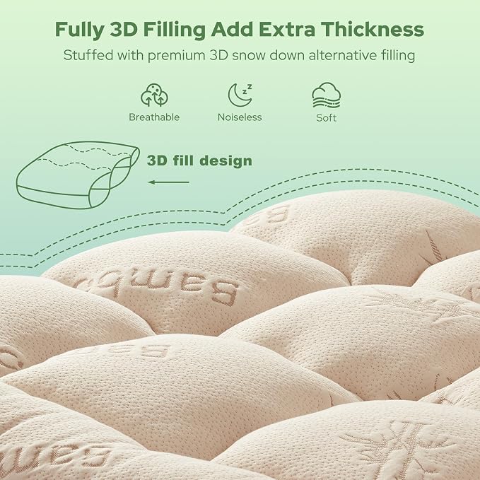 BEDLORE Twin XL Mattress Topper Viscose Derived from Bamboo, Thick Pillow Top Mattress Pad with Deep Pockets for 6-15 inches Mattress, Soft Mattress Topper College Dorm Size for Back Pain(Beige)