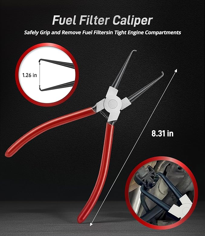 Fuel Line Pliers Set 8 Pcs, Fuel Line Hose Clamp Removal Pliers, Push Pin Tools, Relay Puller, Panel Clip Remover & Filter Caliper, Spring Clamp Plier for Fuel System Maintenance.
