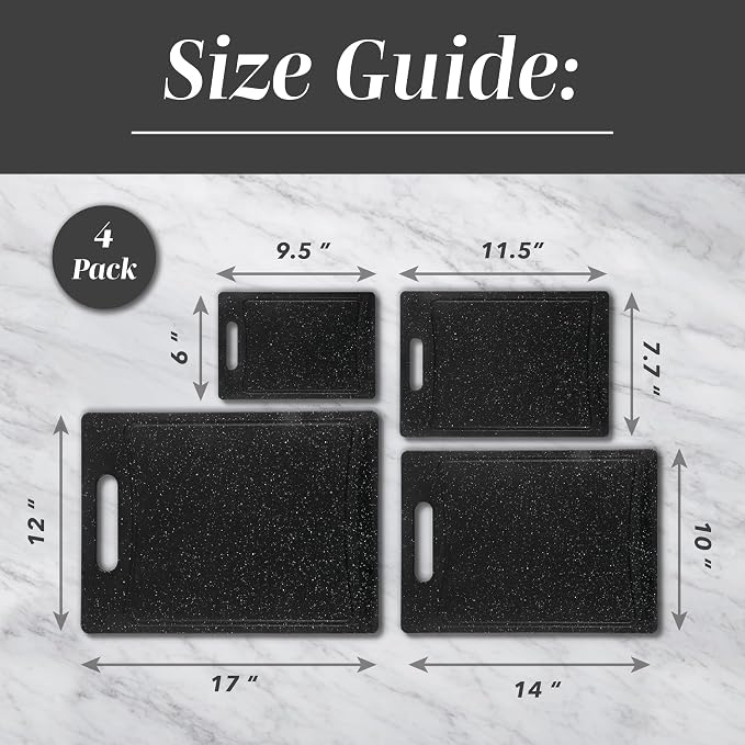 COOK WITH COLOR Non-Slip Cutting Board Set – Kitchen Essentials with Easy Grip Handle for Meat, Veggies, and Fruits, 4 Cutting Boards, Black