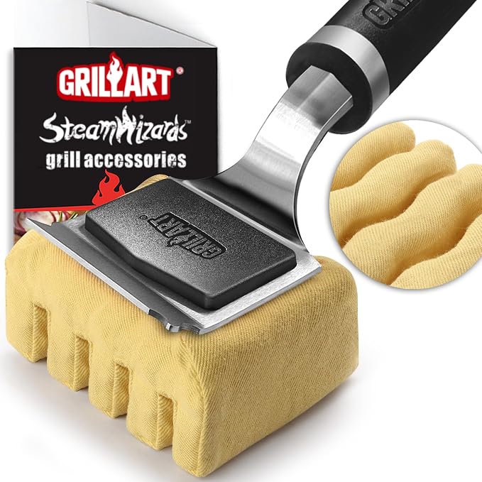 GRILLART Grill Brush for Outdoor Bristle Free - Reinforced Grill Scraper BBQ Brush - Replaceable Head Barbecue Grill Cleaning Brush - Safe BBQ Accessories Grill Tools for Men/Dad - Deep Clean