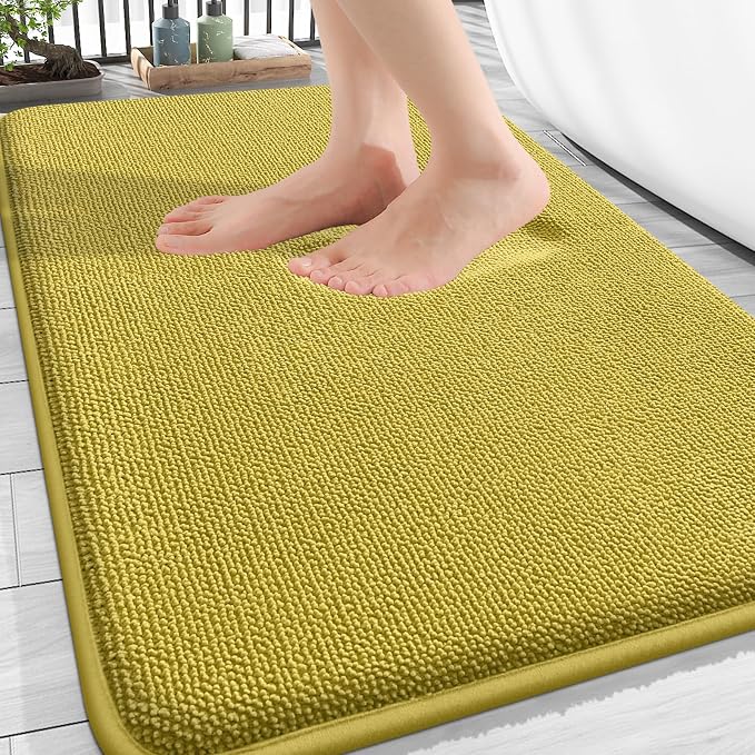OLANLY Memory Foam Bathroom Rugs 30x20, Absorbent Bath Mat, Deep Mustard | Soft Quick Dry Bath Rugs Mats, Non-Slip, Machine Washable Carpet for Bathroom Floor, Tub and Shower, Home Decor Accessories