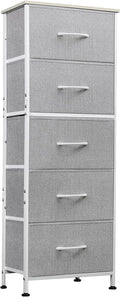 WLIVE Fabric Dresser, 5-Drawer Tall Dressers for Bedroom, Storage Dresser Organizer with Fabric Bins, Wood Top, Sturdy Steel Frame, Chest of Drawers for Closet, Hallway, Light Grey