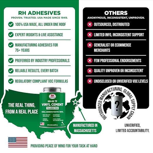 HH-66 Toluene Free Vinyl Cement 8 oz - Vinyl Adhesive, Cement Glue, Industrial Contact Cement for PVC & Vinyl Repair - Waterproof Flexible Vinyl Glue for Tarps, Pools, Inflatables – RH Adhesives