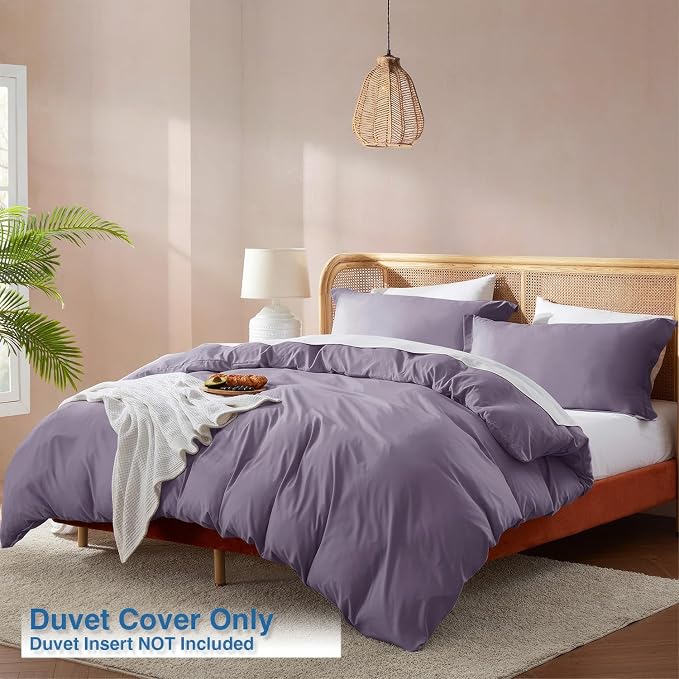 Nestl Grayish Purple Duvet Cover Full Size - Soft Double Brushed Full Size Duvet Cover Set, 3 Piece, with Button Closure, 1 Duvet Cover 80x90 inches and 2 Pillow Shams