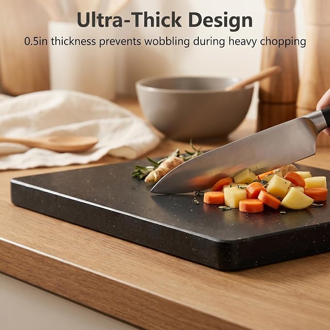 Granite Cutting Board for Kitchen 16×12 Inch black | Natural stone, 0.59" thick, non-slip feet, stay cool for dough/butter, ideal for pastry, cheese, charcuterie, pizza, bread