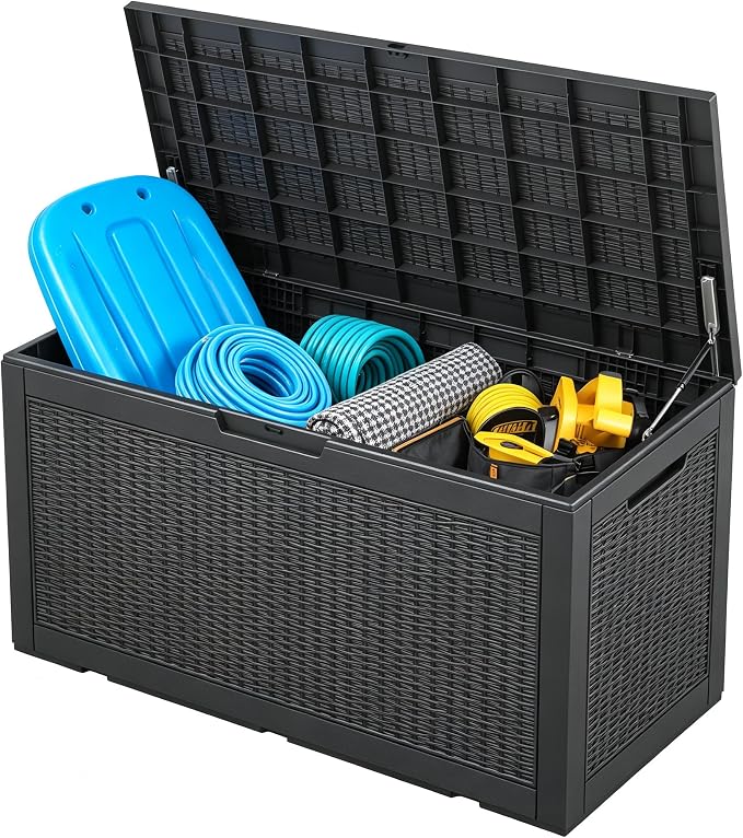 100 Gal Outdoor Storage Box Waterproof Lockable,Deck Box,Gas Lift,Black | Waterproof Resin Deck Box, Lockable Gas Lift Outdoor Box Storage for Patio Cushions, Garden Tools, Pool Supplies