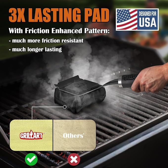 GRILLART Grill Brush Bristle Free - Safe 17" Long Handle with Built-In Solid Scraper - Steam Clean Stubborn Grease Replaceable Head - Reinforced BBQ Accessories for All Grate Types - Gifts for Men Dad