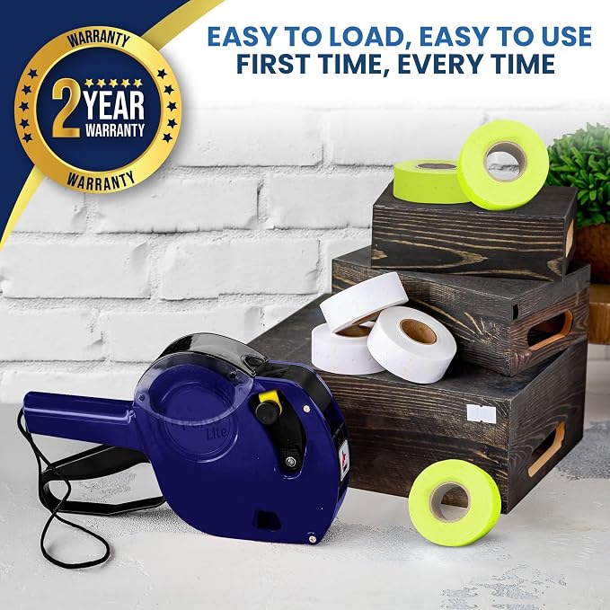 Perco Lite 1 Line Price Gun Kit for Retail Business – Includes 2 White Rolls, 4 Yellow Rolls, Gun Clip & Ink Rollers – Pre-Loaded Pricing Gun w Labels & Ink