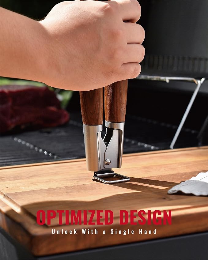 Heavy-Duty Heat-Treated Ash Wood BBQ Grilling Tools Set | Extra-Thick Stainless Steel Spatula, Fork & Tongs | Essential Barbecue Accessories, for Grill Enthusiasts
