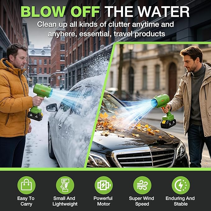 Cordless Leaf Blower 21V, 50000 RPM Max Power Electric Leaf Blower, 2×4.0Ah Battery & Fast Charger, Lightweight Electric Blower for Yard, Patio,Snow Removal,Dust, Car Drying- Lawn Care Tool(Green)