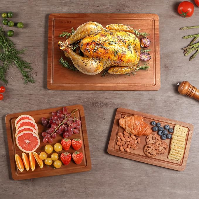 Wood Cutting Boards for Kitchen, Acacia Wooden Cutting Board Set, Charcuterie Board, Large Solid Chopping Board for Meat, Cheese, Fruit, Vegetables (set of 3)