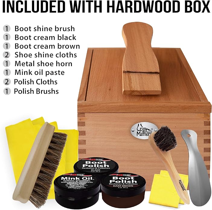 FOOTMATTERS Shoe Shine Valet Box - Hardwood Boot & Shoe Care