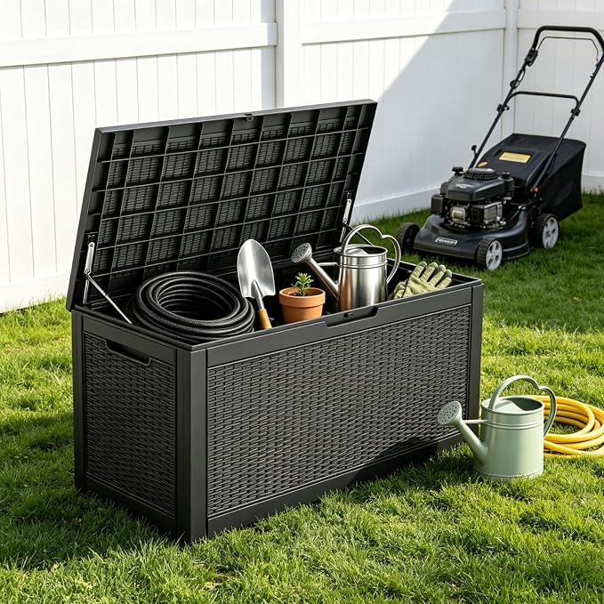 140 Gal Outdoor Storage Box Waterproof Lockable,Deck Box,Gas Lift,Black | Waterproof Resin Deck Box, Lockable Gas Lift Large Outdoor Storage for Patio Cushions, Garden Tools, Pool Supplies