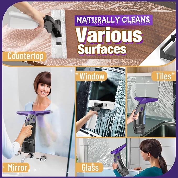 Streak-Free and Powerful Window Vacuum Squeegee Cordless, Window Cleaner with Ultra Absorbent Lint Free Microfiber Cloth, Multi-Purpose Gift Deep Cleans Window, Shower Glass, Mirror and Car