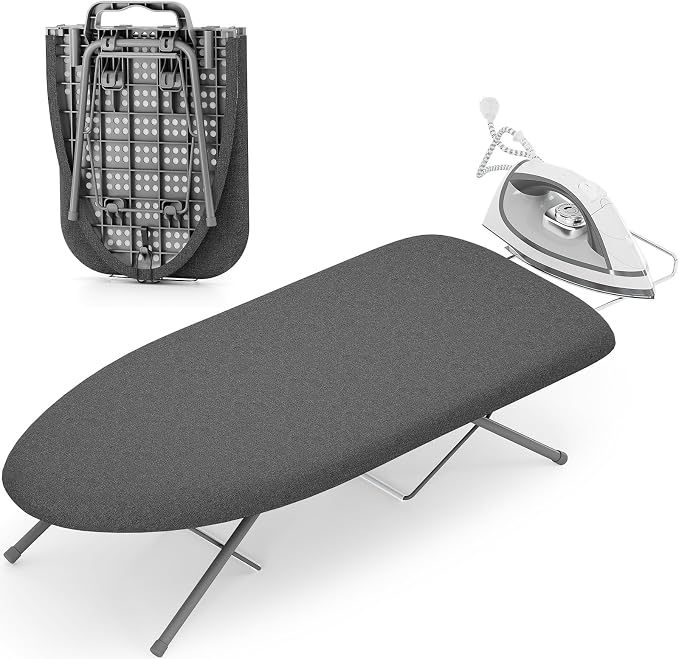 KINGBOARD Tabletop Ironing Board, Small Ironing Boards with Iron Rest, Folding Iron Board, Extra Thick Cover, Portable Tabletop Ironing Board with Non-Slip Feet, 30x12 Black