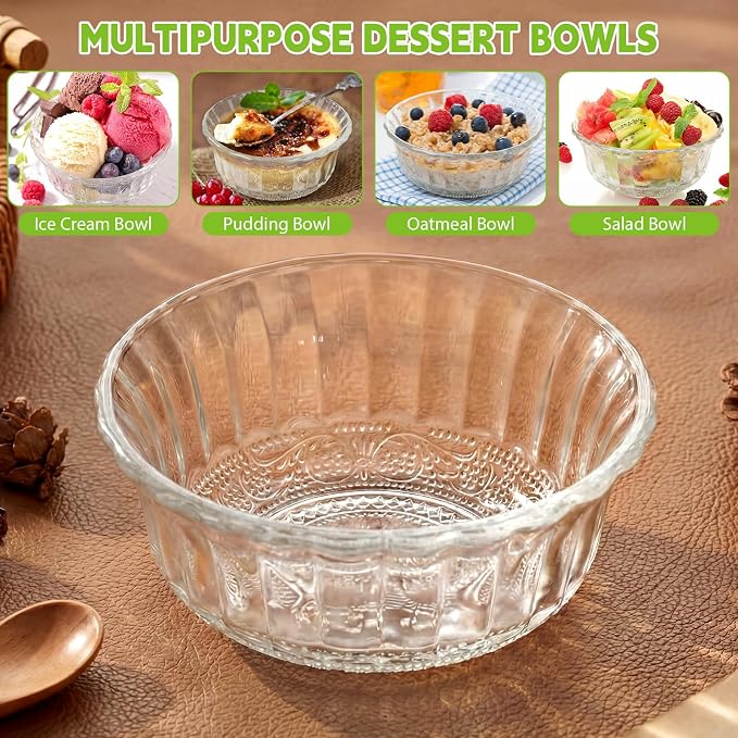 24 Pack Small Dessert Glass Bowls Bulk 8.5 oz Glass Ice Cream Bowls Prep Serving Mini Container for Kitchen Restaurant Party, Side Dishes for Dessert Ice Cream Dipping Yogurt Cereal Candy