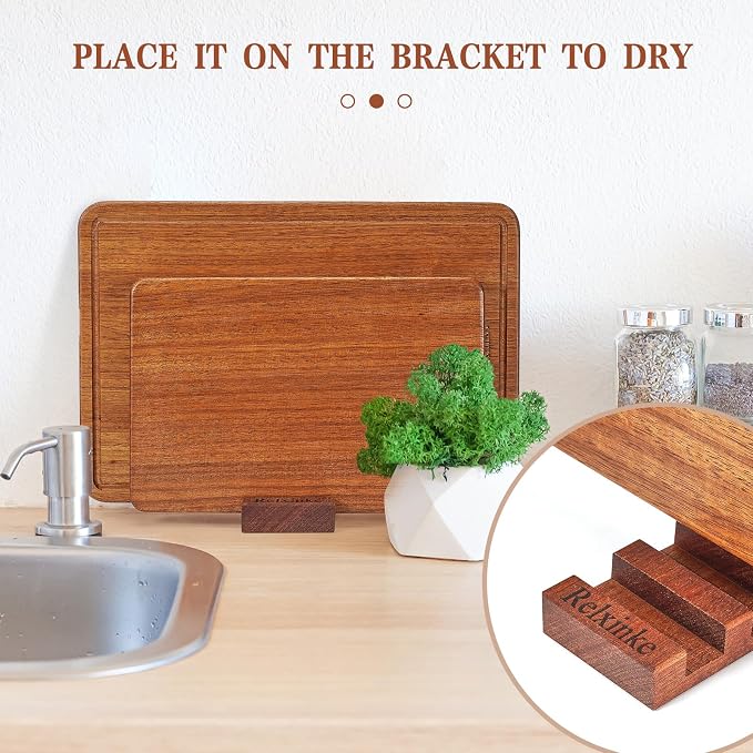 Solid Teak Wood Cutting Board Set One Piece Non Glued Large Thick Crack Resistant Wooden Chopping Board with DeepJuice Grooves Built in Handles for Kitchen Meat Vegetable 14x9.5 IN &11X7 IN