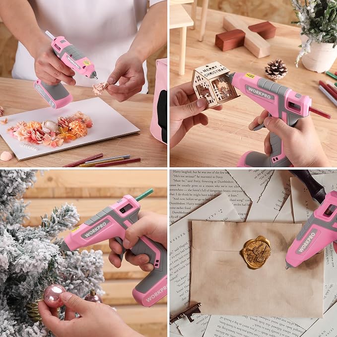 WORKPRO 7.2V Cordless Hot Glue Gun, 30s Fast Preheating, 50 Glue Sticks | Dual-Temp Design with USB-C Charging Provides Flexible Glue Control for DIY, Crafting and Art Projects, Includes Storage Bag