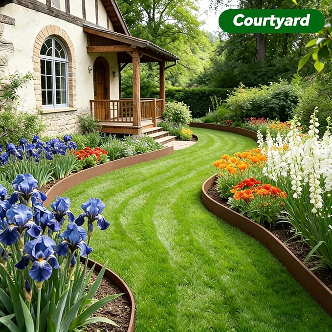 Garden Edging Border, 4In x 66 FT Landscape Edging with 100 Spikes, Brown | Plastic lawn edging, Tool-Free Installation, Flexible Landscaping Edging for Garden Flower Beds Yard Lawn Pathway Paver