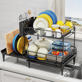 Urackify Dish Drying Rack for Kitchen Counter, Expandable 2 Tier Dish Rack, Large Capacity Dish Drainer with Drainboard Multifunctional Dish Strainer with Removable Cutlery Holder Black | 2 Tier. Expands from 16.9 to 26.6 inches to fit more dishes, wit...