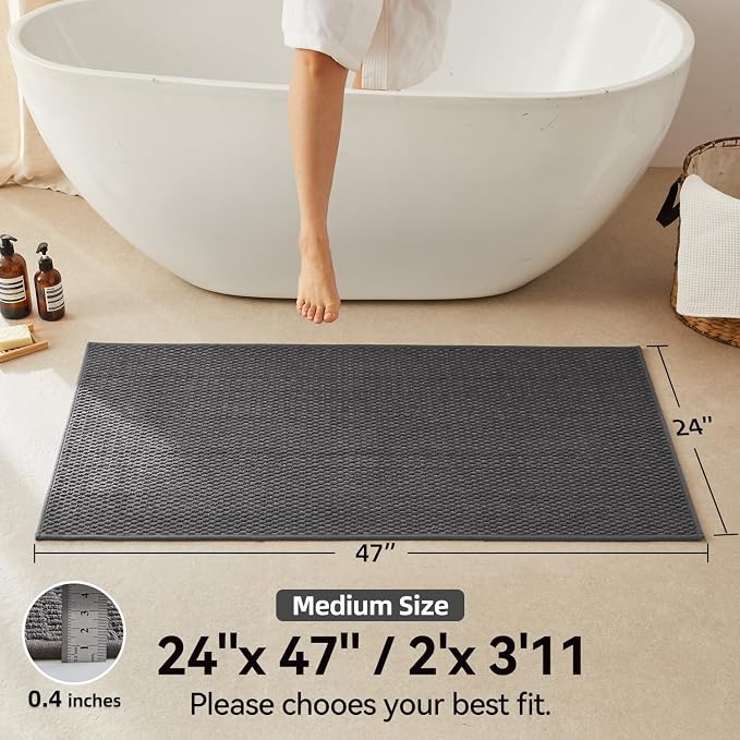 Triohero Bathroom Rugs Non Slip Washable, Super Absorbent Thin Bath Mat Quick Dry Low Pile Bathroom Rug, Dark Grey 24"x47"