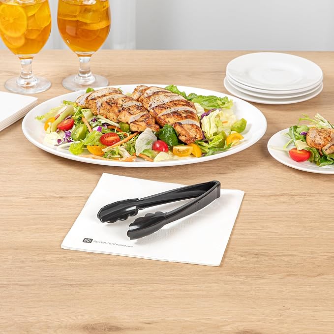 Restaurantware Tongs 100 Pack Of 7 1/2” Heavy-Duty Plastic Kitchen Tongs with Scalloped Edges Disposable Black Serving Utensils for Hot And Cold Foods Catered Events, Weddings, or Buffets