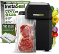 InstaSeal Vacuum Sealer for Food with 12 Bags | Preserves Foods 5x Longer, Space Saving Compact Upright Design Allows Machine to Heat Seal Marinades, Meats, Marinades