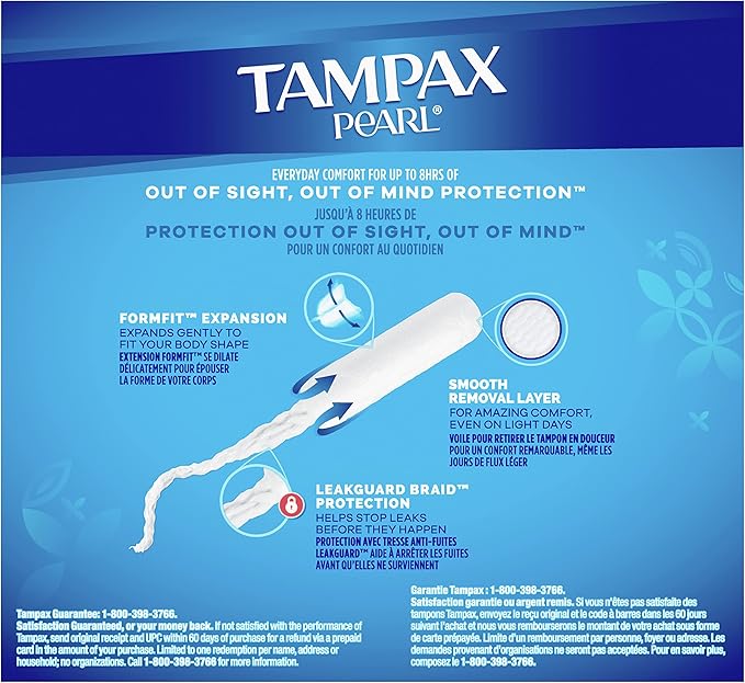 Tampax Pearl Tampons Multipack, Light/Regular/Super Absorbency, with Leakguard Braid, Unscented, 94 Count (Pack of 2)