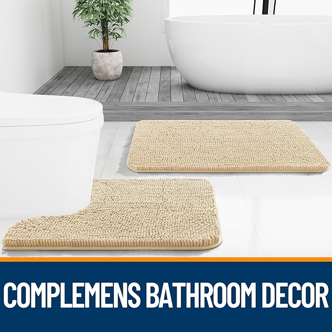 OLANLY Bathroom Rugs 35x24, Extra Soft Absorbent Chenille Bath Rugs, Rubber Backing Quick Dry, Machine Washable Bath Mats for Bathroom Floor, Tub and Shower, Home Decor Accessories, Beige